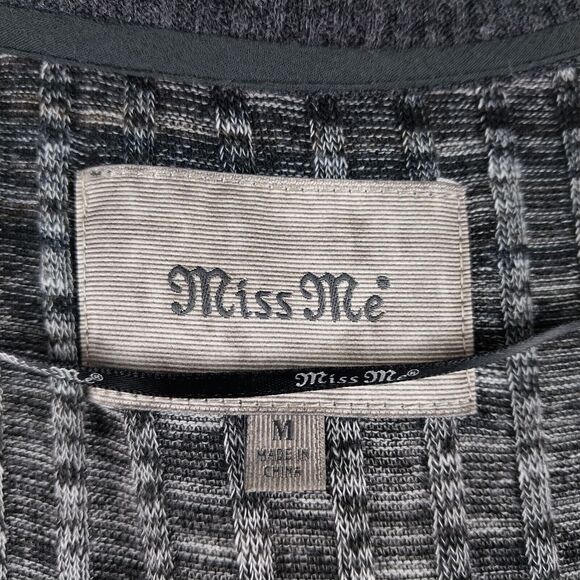 Miss Me Long Cardigan Womens M Pockets Button Up Long Sleeve Black Gray Expands - Picture 10 of 12